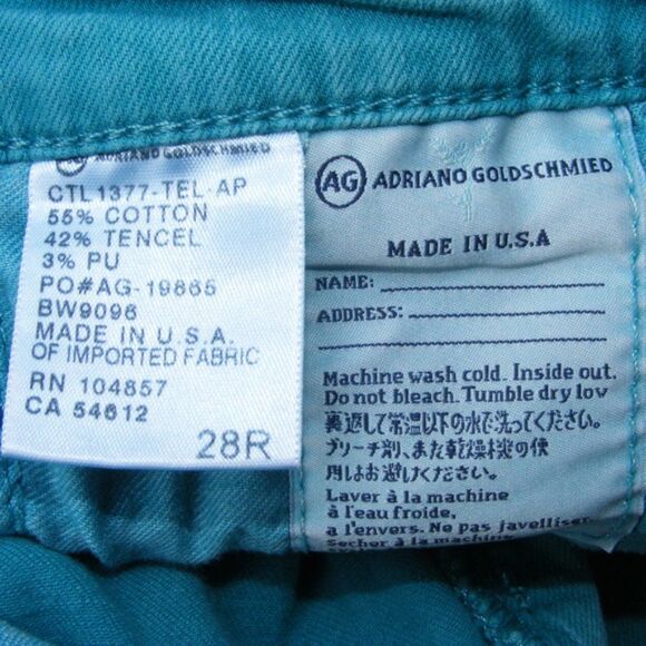 AG ADRIANO GOLDSCHMIED Stevie Ankle Jeans, 28 Teal/Blue-green, Stretch - Picture 9 of 9
